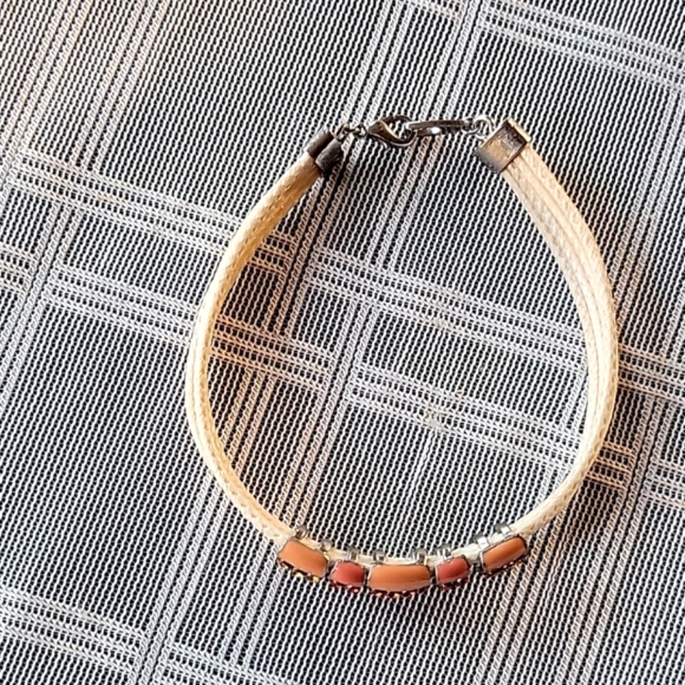 Vintage Cord w/ Mini Rhinestones in Enamel Slide Bracelet